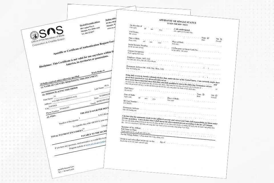 Hình ảnh minh họa mẫu công hàm độc thân ở Mỹ